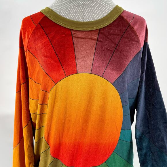 Aviator Nation Galaxy Rainbow Sunburst Velvet Crew Sweatshirt Retro 70s Size L - Picture 2 of 8